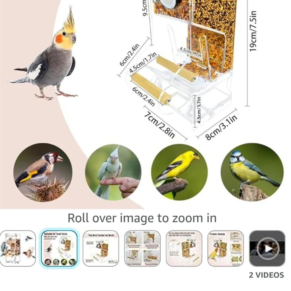 Transparent food container cage no mess automatic bird feeder (111)